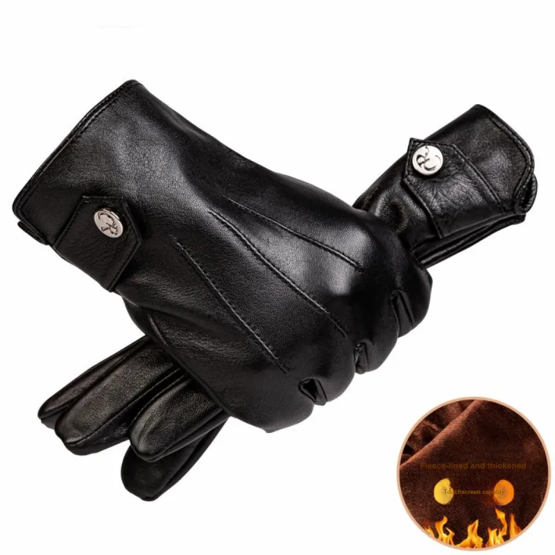 Shanghai Story Sheepskin Knit Gloves Men's Black Gift Box Set-23