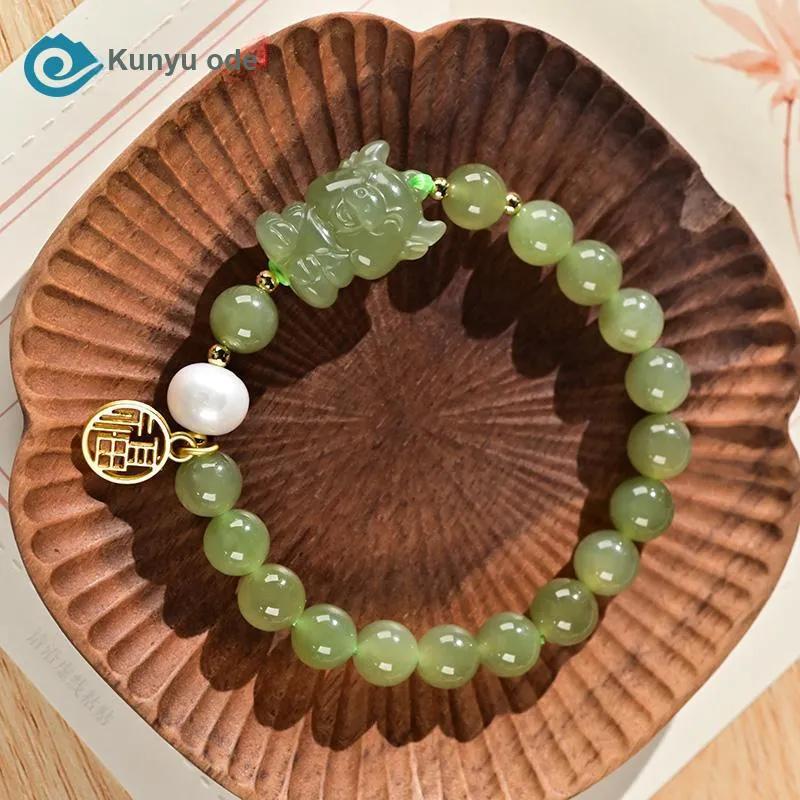 KUNYUYAO Chinese Zodiac Zodiac Year Bead Chain Beaded Bracelet White Jade Unisex-51