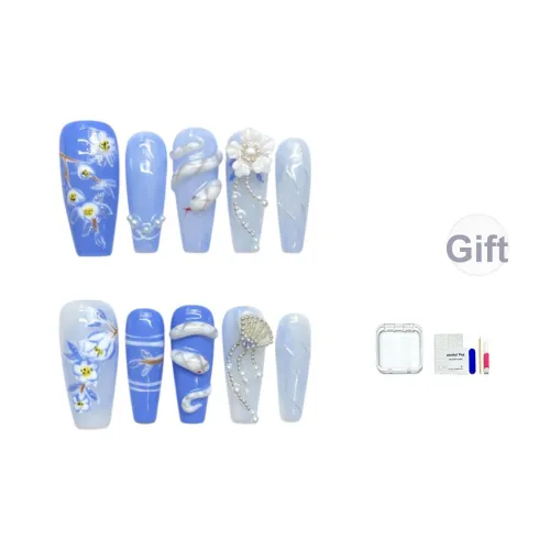 JINGCHANXUE Происхождение OF Камелия Нефритовый Знак Змеи 3D-эффект Белый Ручная работа Искусственный Ногтик Длинный