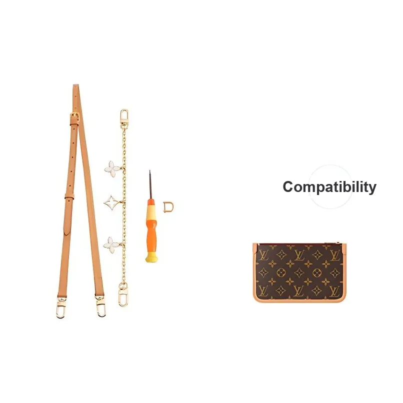 Ingenuity Handmade Bag Accessories [Crossbody Set]Beeswax Crossbody Shoulder Strap 98 121cm Cow Leather+Four Leaf Clover Decorative Chain