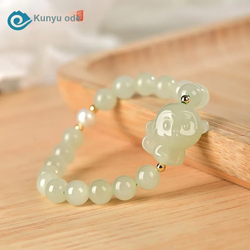 KUNYUYAO Chinese Zodiac Zodiac Year Bead Chain Beaded Bracelet White Jade Unisex-37