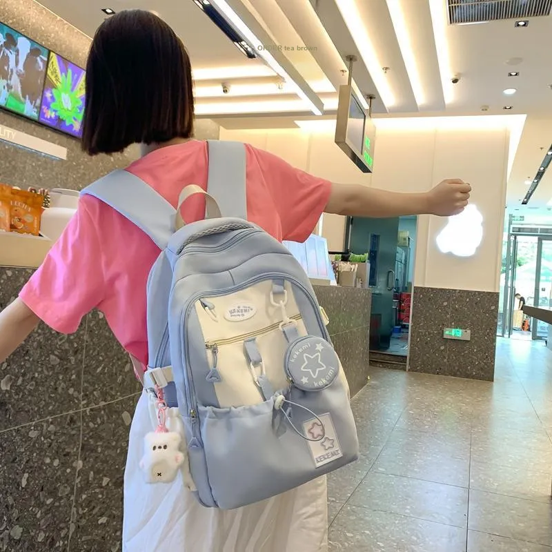 DCLOUD Nylon Backpack Women's Black/Pink/Yellow/Purple/Blue-11