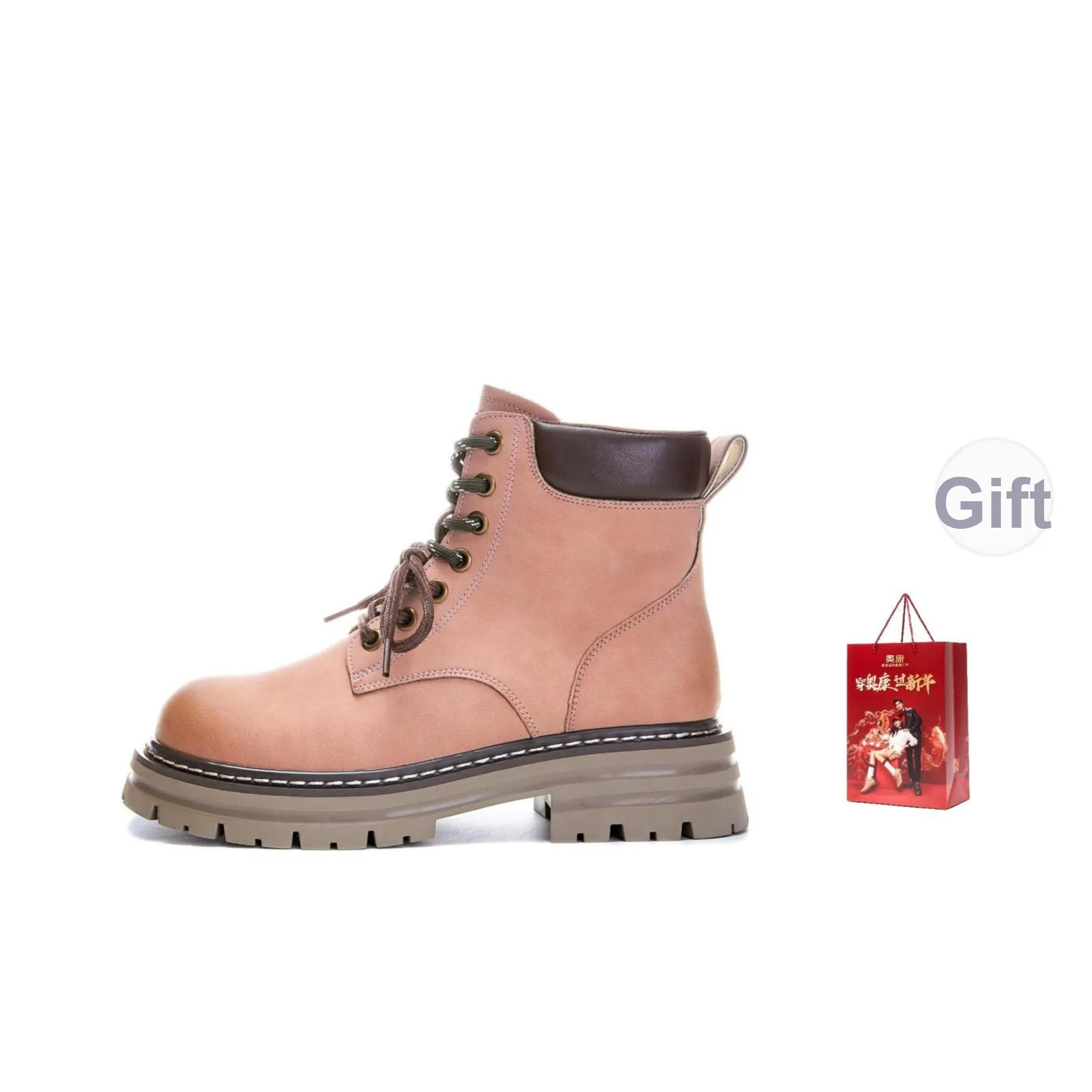 AOKANG Короткий MID Голень Мартин Ботинок Женские Розовый