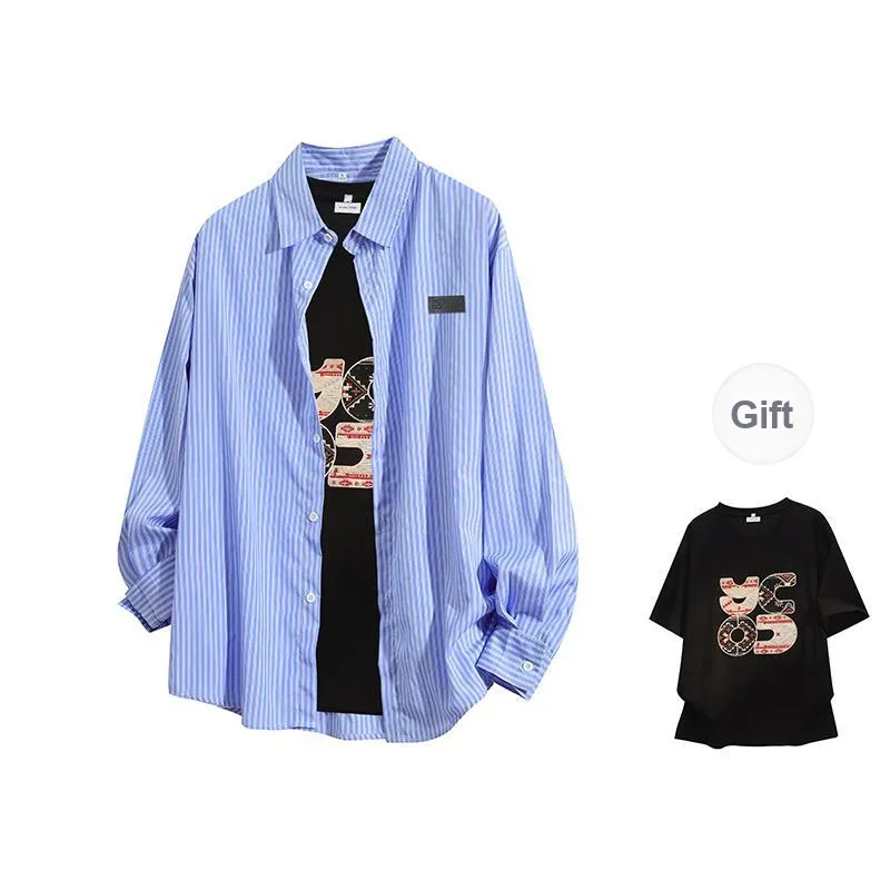 YOSICIL Shirt Unisex Light Blue Striped Comes With White T Shirt-4
