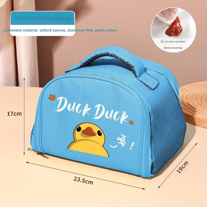Qifeng Water-Resistant Oil-Proof Student Portable Lunch Box Insulated Bag Blue Yellow/Pink/Blue-9