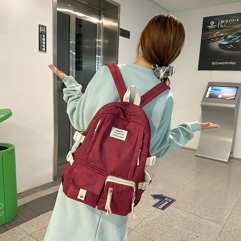 XIANGSU Nylon Backpack Unisex Blue/Red/Black/White-8