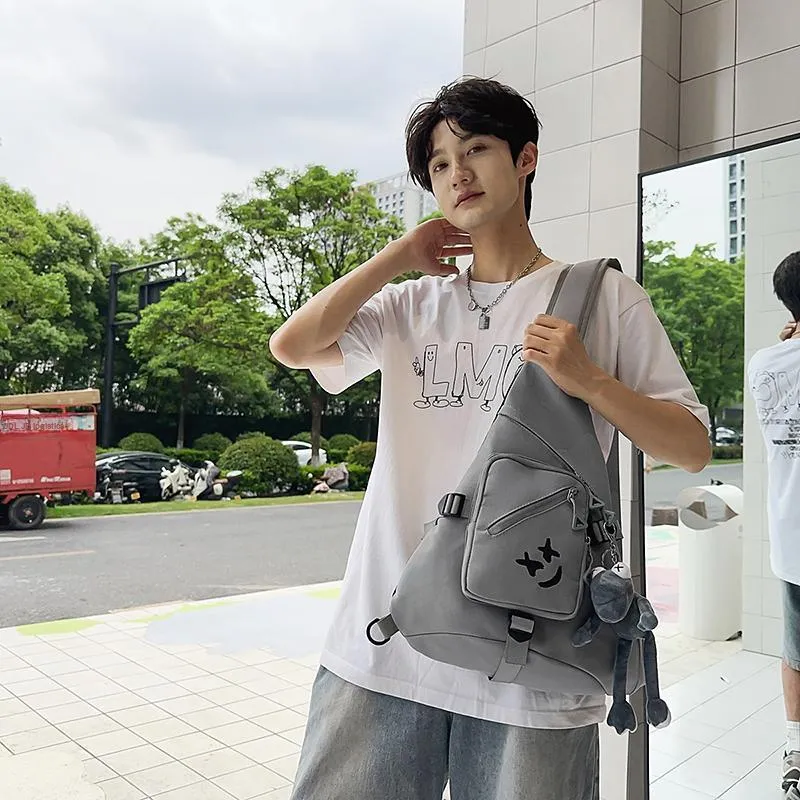 Yalu Nylon Shoulder Bag, Sling Bag Unisex Black/Gray/White-14