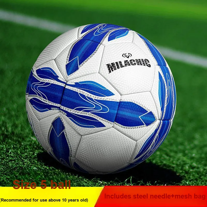 MILACHIC Size 5 Ball Soccer PU Machine Stitched Soccer Ball Unisex White And Blue Stitching-1