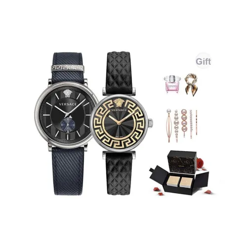 VERSACE Кварцевые часы механизм ремень из коровьей кожи синий циферблат унисекс