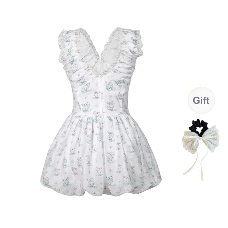 / Sleeveless Dresses Women's White+Hair Tie Comes With-1