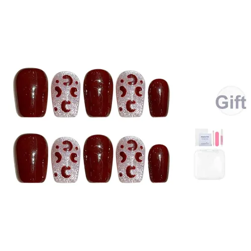 Fanze Бордовый Леопардовый принт Зимний Кристальный Кошачий Глаз Осветляющий False Nail Короткий LADDER Красный Jump Цвет 15 мм