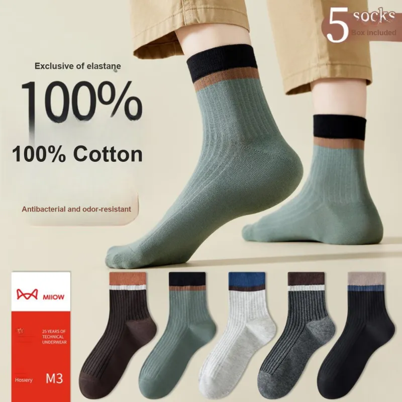 MIIOW Mid Calf Socks Men's 5 Pack Mixed Color-1