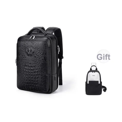 POLO Рюкзак из крупнозернистой текстуры коровьей кожи большой мужской черный