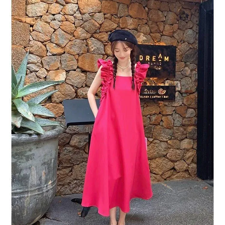 DOKZB Sleeveless Dresses Women's Rose Red-5
