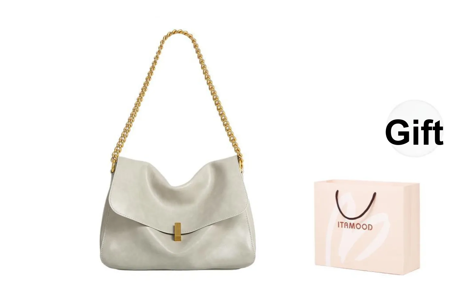Miao Di Cow Leather Handbag, Shoulder Bag, Crossbody Bag Regular Women's Starlight White/Moonlight Silver