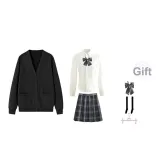 Black Cardigan+V-Neck Sleeve+Dark Night Killer Short Skirt, Includes Bow Ties+Calf Socks+Hanger
