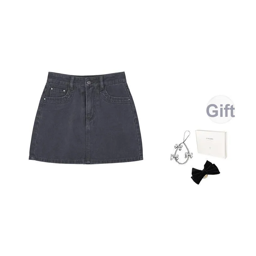 Fstudio Летний Корейский стиль A-линия Универсальный 100% хлопок Модный Джинсовые короткие юбки Женские