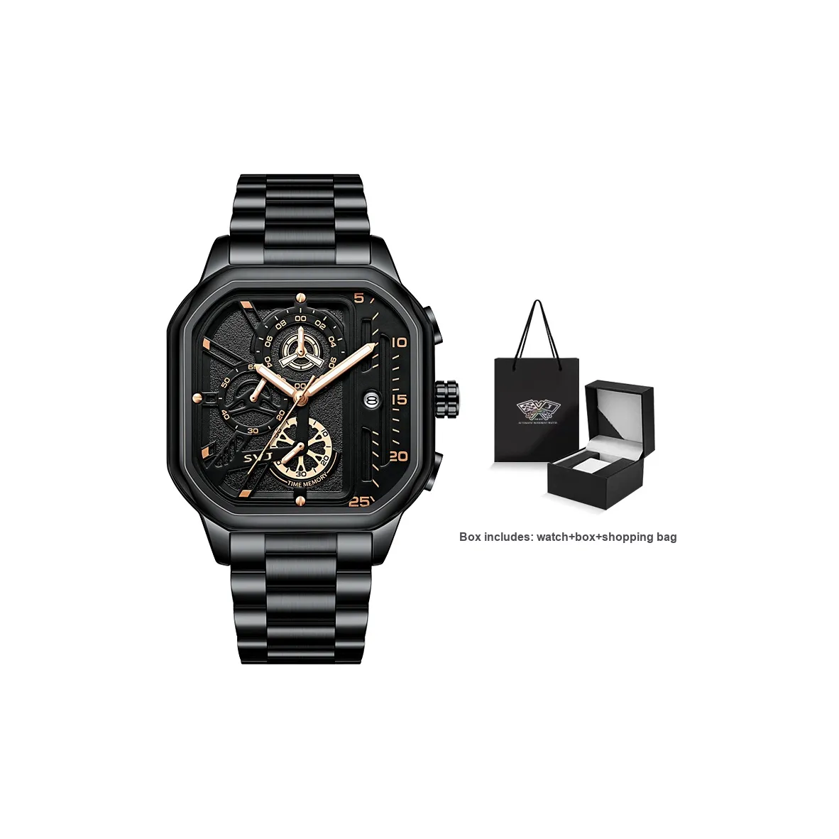 SVJ Black Warrior Square Watch Collection Кварцевый механизм Кожаный ремешок Часы Мужские Черный циферблат