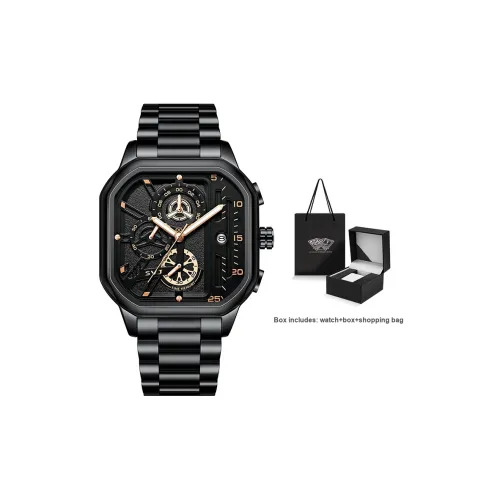 SVJ Black Warrior Square Watch Collection Кварцевый механизм Кожаный ремешок Часы Мужские Черный циферблат