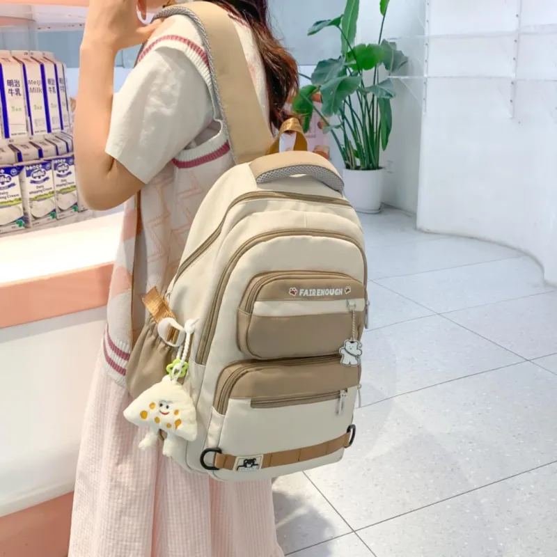 HACIN Nylon Backpack Women's Orange/Pink/Black/Khaki/Green-3