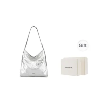 SHEPOK Cow Leather Shoulder Bag Crossbody Bag Tote Regular Unisex Silver/Black/White
