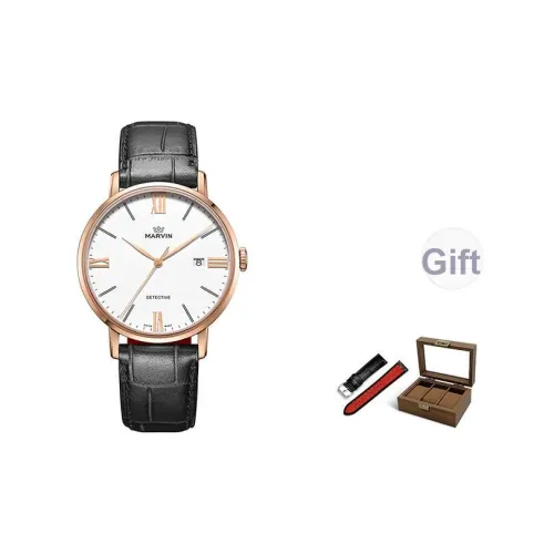 MARVIN Origin Series Кварцевый механизм Мужские часы Часы 41 мм Белый циферблат Корпус из нержавеющей стали Ремешок из натуральной кожи