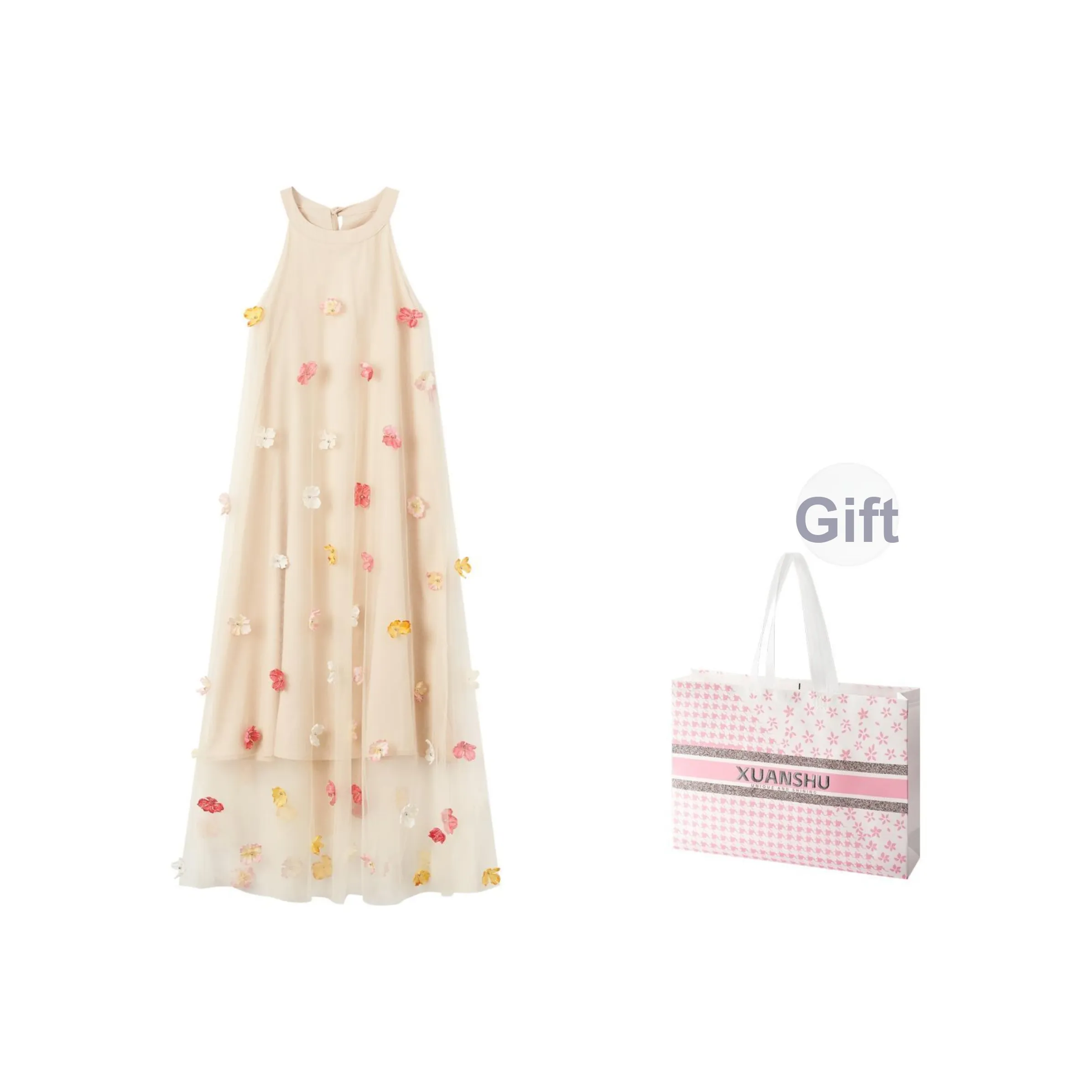 XUANSHU Без рукавов Платье Женское Абрикосовое