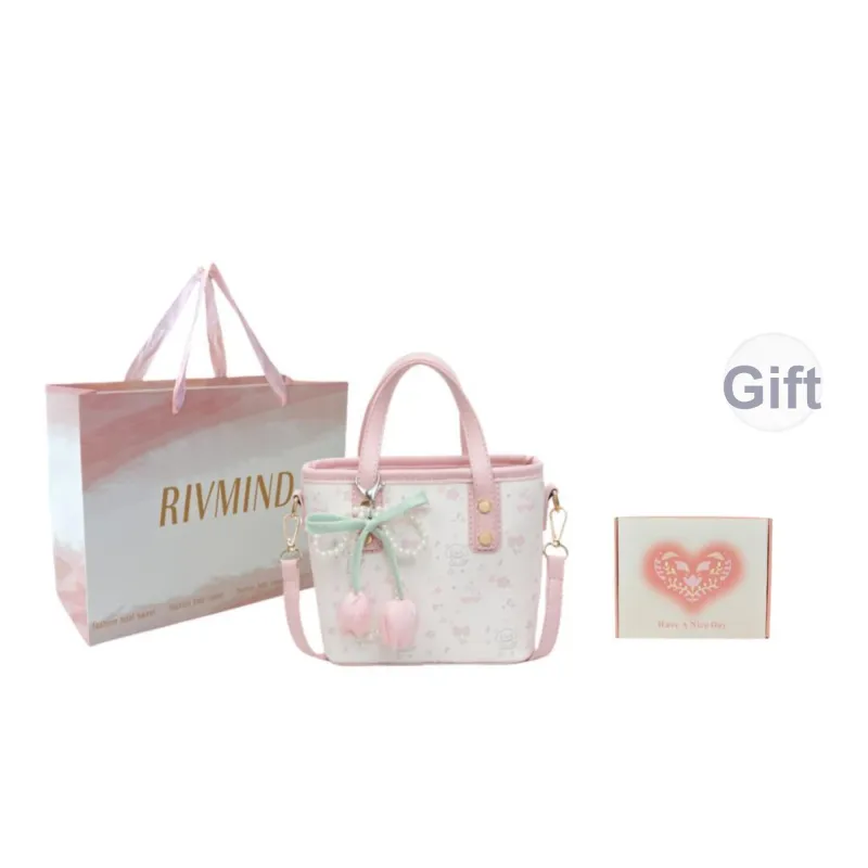 RIVMIND PU Handbag Women's Pink/Yellow-12