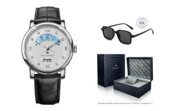 PONIGER Trident Watch Fashion Business Automatic Mechanical Movement Genuine Leather Strap Men's Watches White Dial