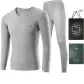 Thermal Underwear Tops+Long Johns Clothing Sets (Light Heather Gray)-100% cotton, Breathable,/3A Antibacterial, Thermal