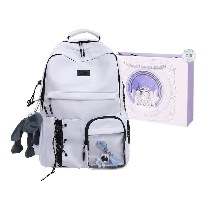 Baona Nylon Backpack Medium Size Unisex 1015 White/1015 Black/1016 White/1016 Black-0