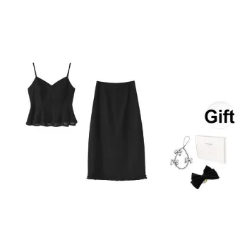 Fstudio Korean Style Elegance V Neck Comfortable Short Sleeved Top Skirt Set Women's
