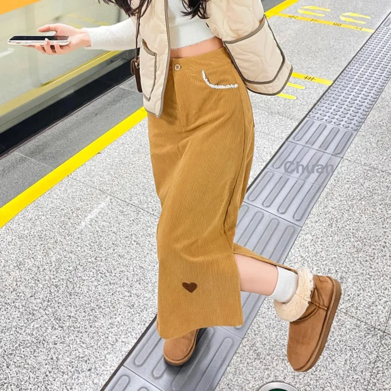 Tonlion Casual Long Skirts Women's Khaki-2
