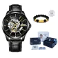 Black Case Gold Pin Belt[Light Blue Box+Chinese Auspicious Animal Bracelet+Strap]