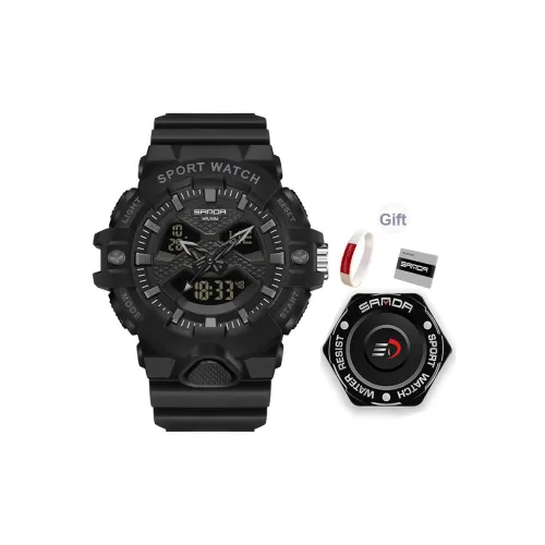 Sanda Электронный + Кварцевый механизм TPU Ремешок Часы Мужские Черный Циферблат