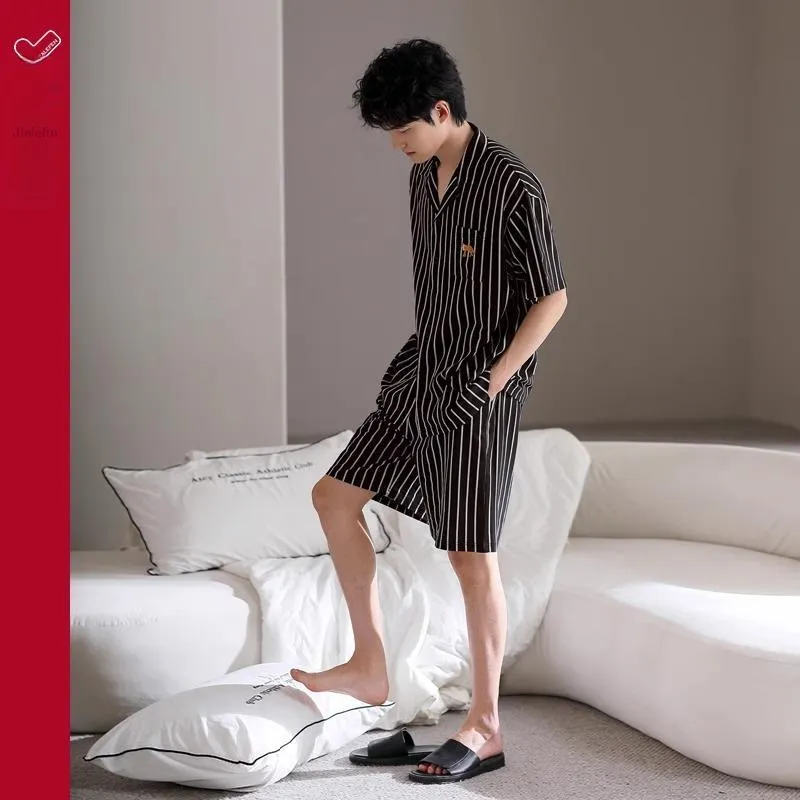 JIALEFEN Pajama Set Men's Casual Black-5