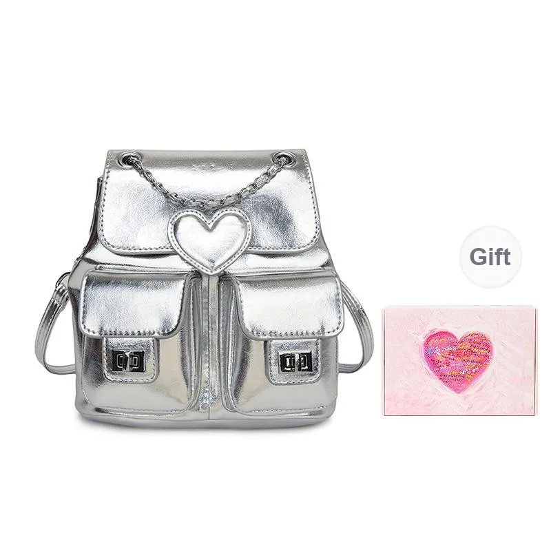 NATTY Pu Backpack Women's Silver/White/Black-6