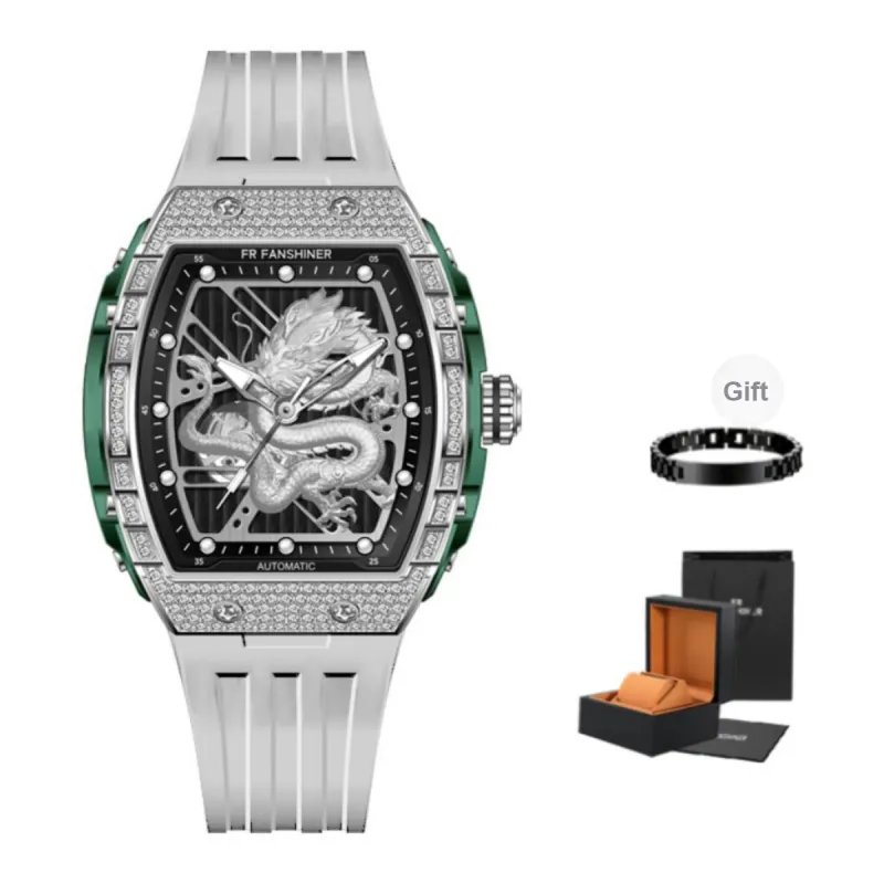 FR Automatic Mechanical Movement Silicone Strap Men's Watches Black Dial-6