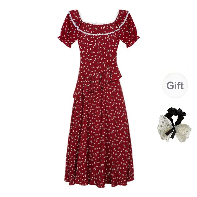 PAVEA Short Sleeved Dress Women's Red+Hair Tie Comes With-1