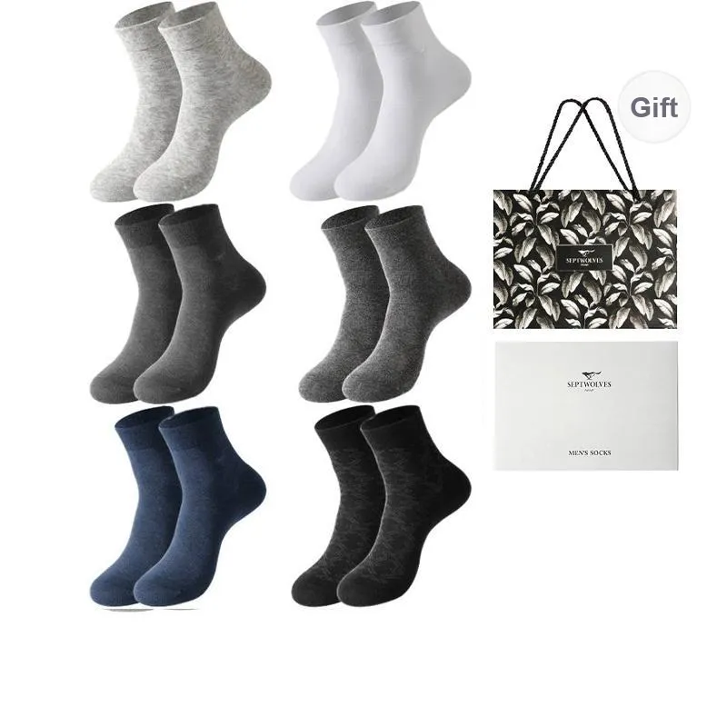 SEPTWOLVES Mid Calf Socks Men's 6 Pairs Gift Box Sets+Shopping Bag-13