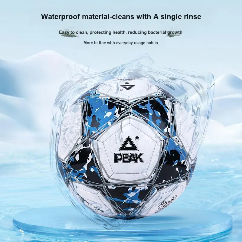 PEAK Size 5 Soccer PVC Machine Stitched Soccer Ball Unisex White Blue Black-7
