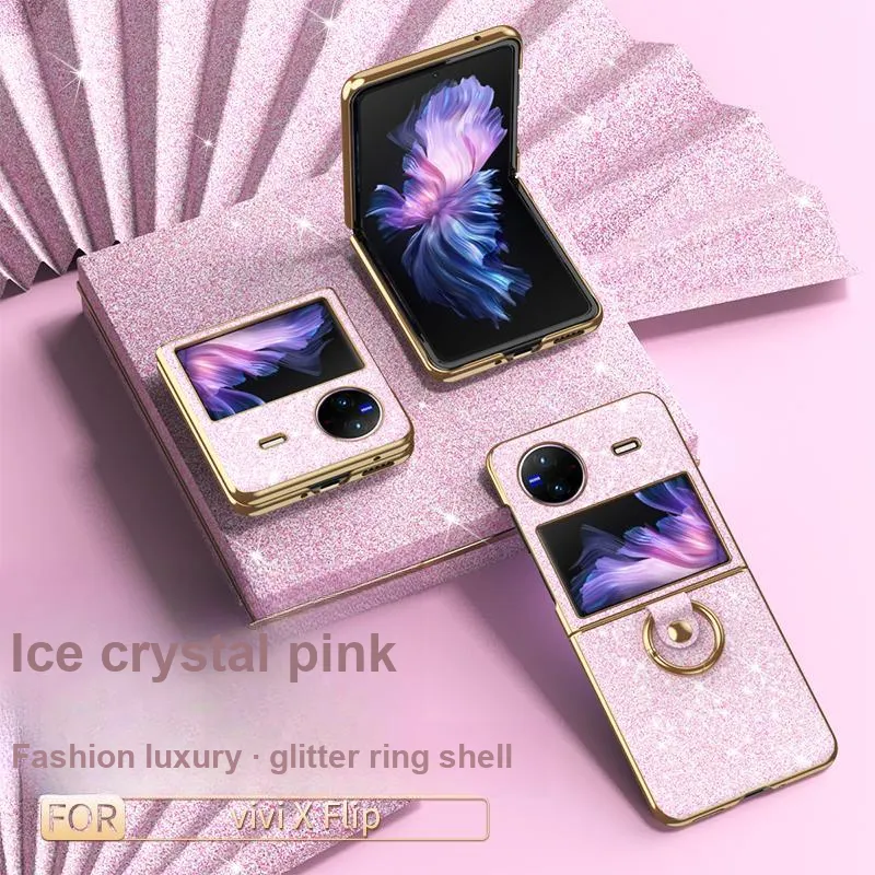 ZHUOJI PC Material Electroplated Star Diamond Ring Buckle Back Shell Compatible Vivo Xflip Phone Case   Fashion Glitter-1
