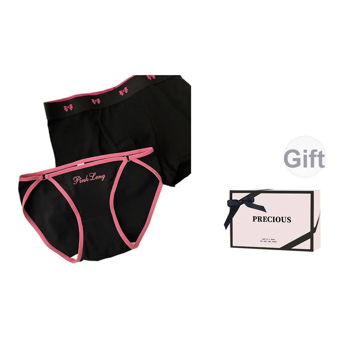 TLXT Черный Комбо Парный Комплект из Двух Предметов + [Коробка ко Дню Влюбленных] Унисекс Подарочный Набор Нижнего Белья