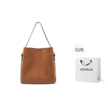 JONBAG Cow Leather Suede Bucket Bag For Mother's Day Shoulder Bag Medium Size Women's Honey Brown/Tea Umber