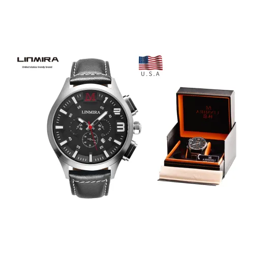 Linmira Men's Watches Кварцевый механизм Кожаный ремешок Черный циферблат LM681L7C4