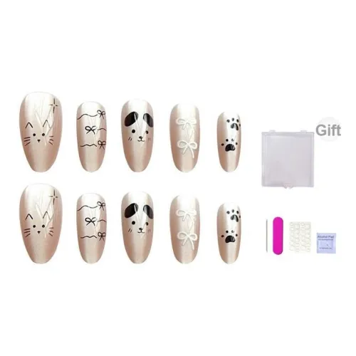 ORANOT Мальтезе Милый Универсальный Мультяшный Ручной Рисунок Веселье Позиционирование Стиля False Nail Миндаль Укороченный Телесный цвет Размытый Coquette 14мм