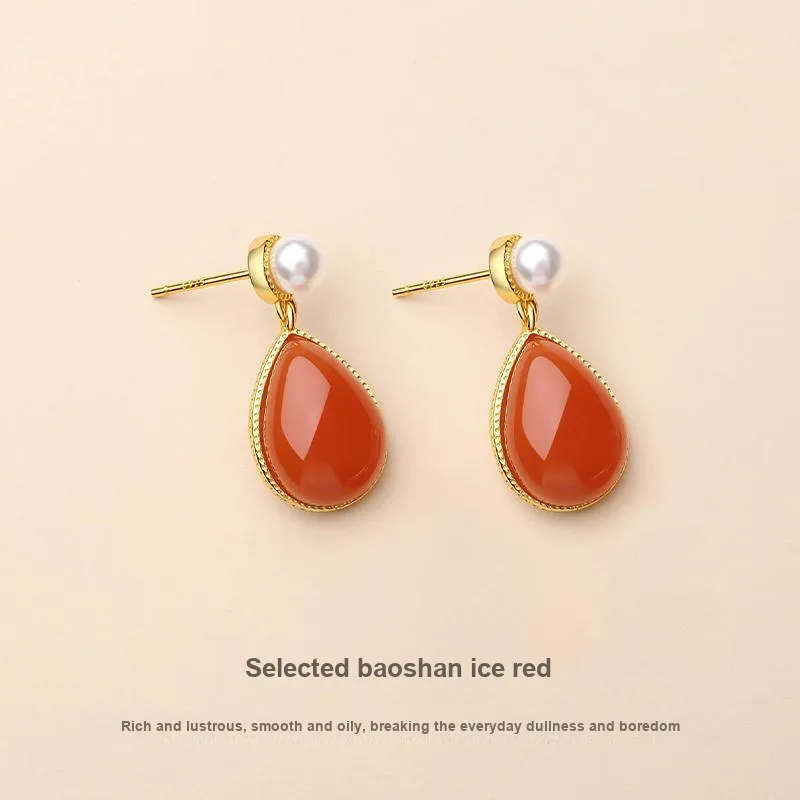 QIAOWUQIAONV Southern Red Agate Earrings Women's-2