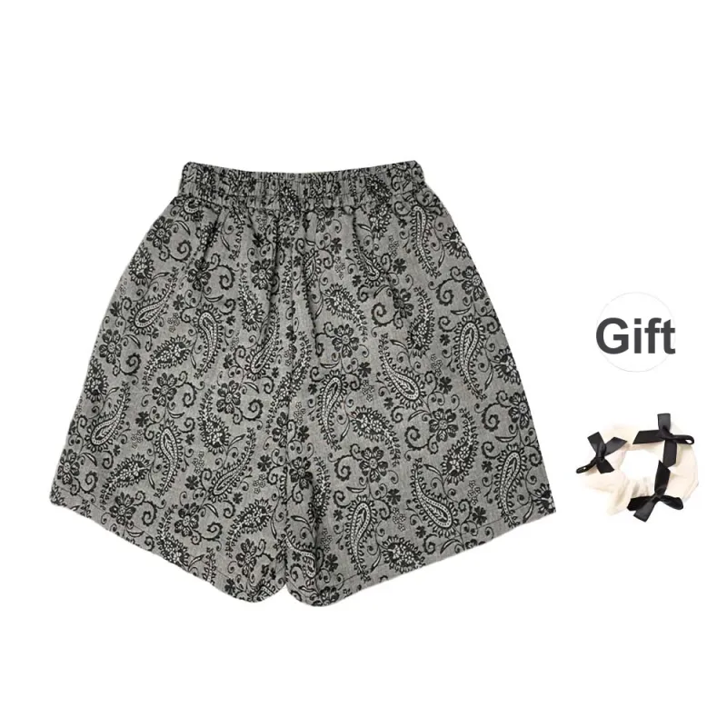 XUOIZA Casual Shorts Women's Gray+Bowknot Hair Tie Comes With-1