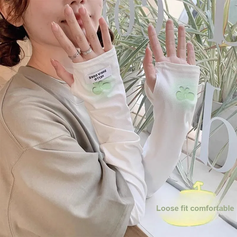Anxious Ice Silk Polyester Sun Protection Sleeves Women's-14