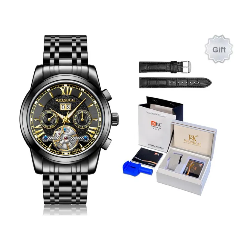 WSK Automatic Mechanical Movement Stainless Steel Watchband Men's Watches White Dial-9